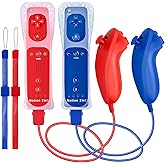 DTianSir 2Pack Motion Plus Wii Remote Controllers with Nunchucks,Wii Remote Controllers with Built in Motion Plus Compatible for Wii U Consoles(BlueRed) [video game]