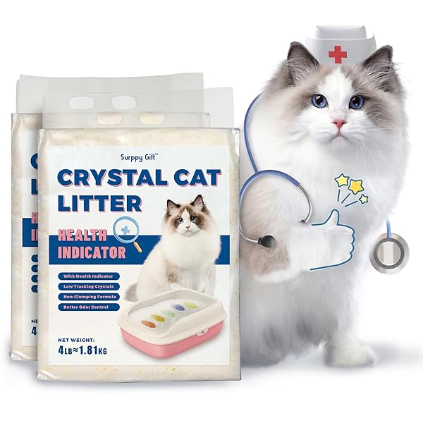 CRYSTAL CAT LITTER WITH 5-COLOR HEALTH MONITORING，RAPID MOISTURE ABSORPTION LAST UP TO 2 MONTHS，MICRO CRYSTALS， LOW TRACKING，LOW DUST（8 LBS ）