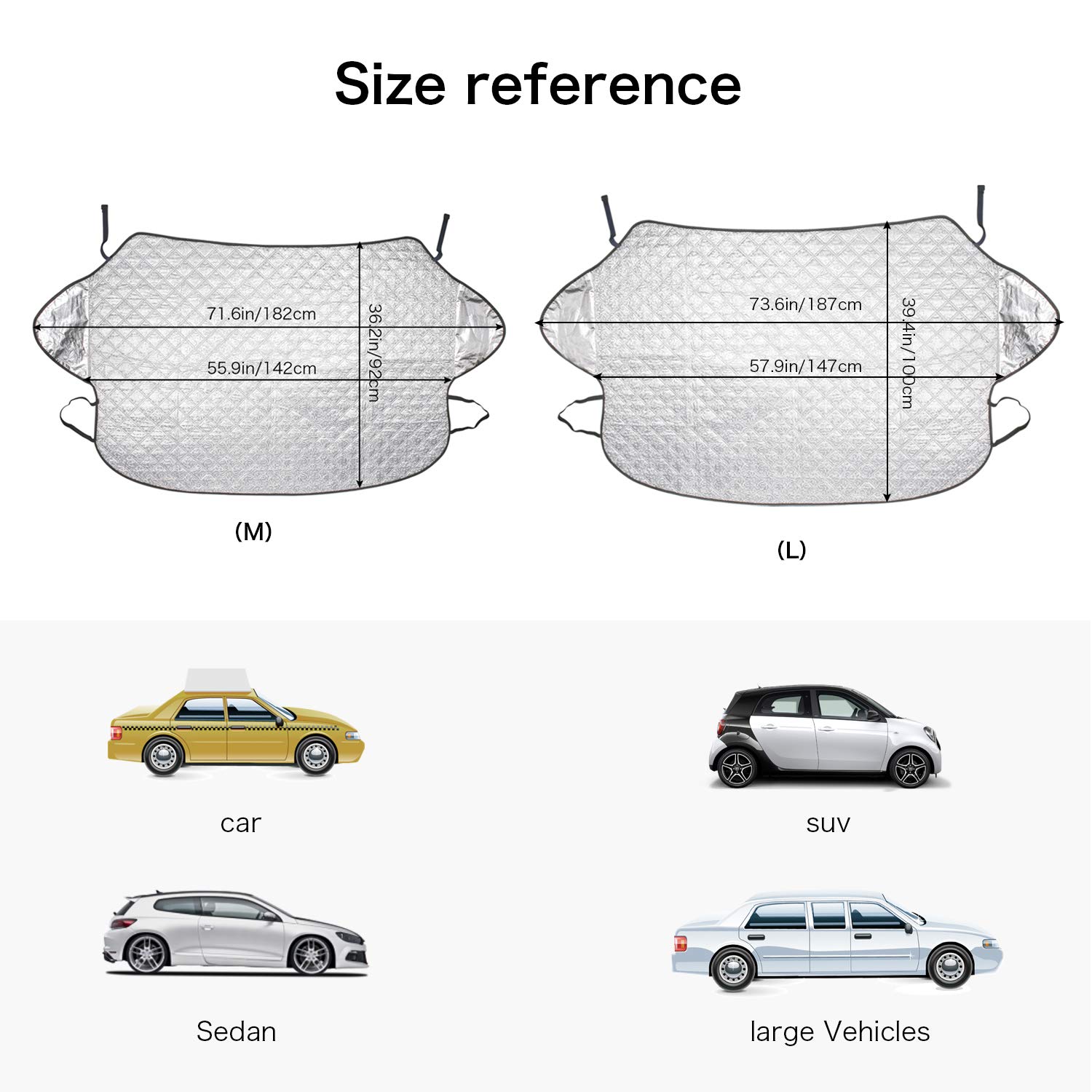 bedee Car Windscreen Snow Cover, Windscreen Sun Shade Car Windshield Dust Cover Car Window Frost Ice Snow Cover for Summer/Winter all Weather Medium