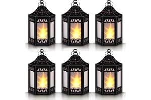 Mini Star Lantern with Flickering LED,Battery Included,Decorative Hanging Light,Christmas Decoration,Indoor Candle Lamp,Battery Lantern Indoor Use,Zkee(Set of 6 Black)