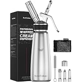 SimCoker Professional Stainless Steel Whipped Cream Dispenser, 500 mL | 1 Pint, 3 Stainless Steel Decorating Nozzles, Cleaning Brush, Storage Bag, Dishwasher-Safe, Chargers Not Included