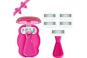 Athena Club Women's Mini Travel Razor Shave Kit, 1 Mini Travel Razor Handle + 5 Blade Refills, Super Pink