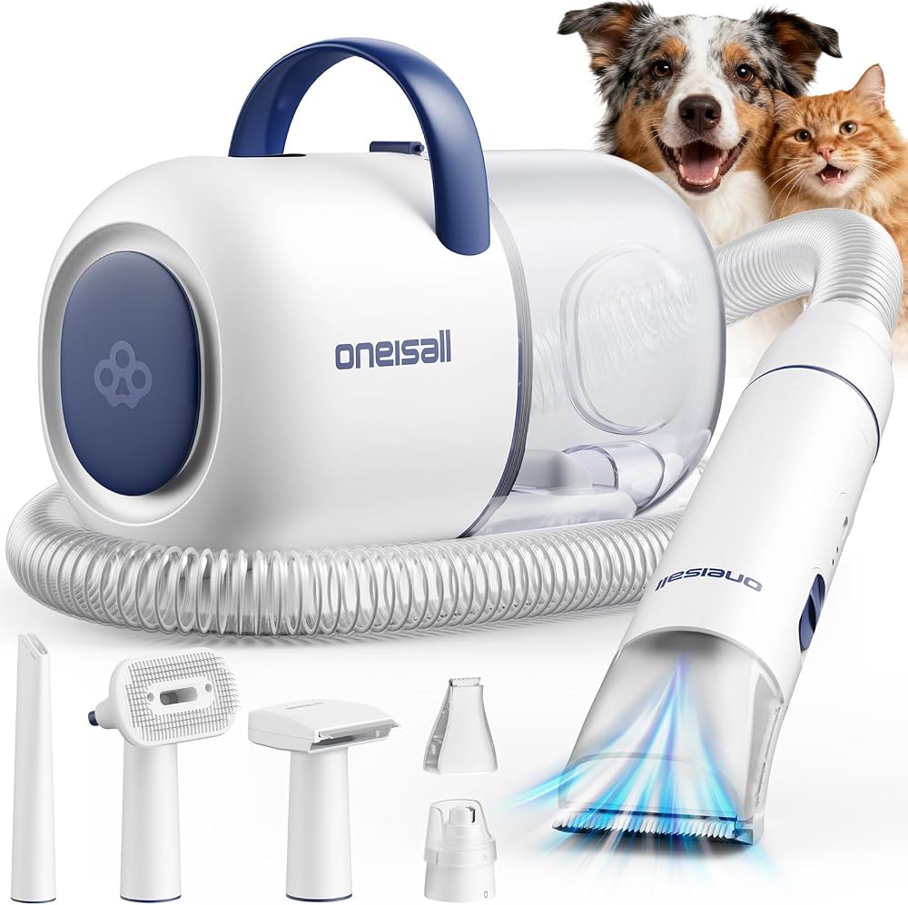 oneisall Dog Grooming Vacuum 15000Pa 2L 6-Tool Clipper Kit Quiet 59dB
