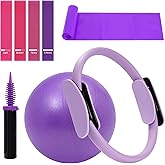 WENDISI Pilates Ring Fitness Circles Set, High Resistance Yoga Ring Pilates Equipment Set for Women Includes Pilates Ring, 9 Inch Small Exercise Ball, 5 Resistance Bands at Home Pilates Workout Set