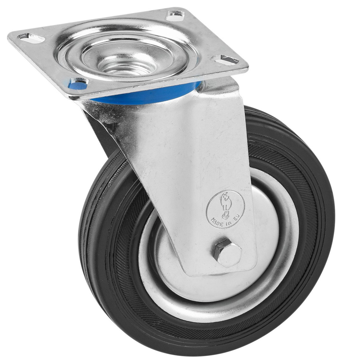 Metafranc Swivel Castor Diameter 160 mm - 135 x 105 mm Plate - Solid Rubber Wheel - Soft Tread - Roller Bearings - 150 kg Load Capacity/Transport Castor/Furniture Castor/Heavy Duty Castor / 800910