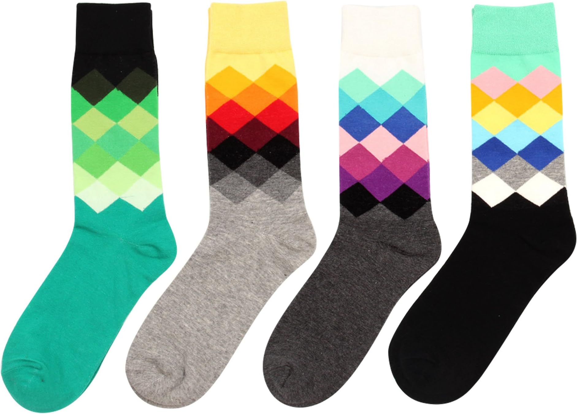 DZSbestdeal Men's 4 Pairs Cotton Colorful Patterned Casual Crew Socks, Assorted Colors, shoe size 6-12