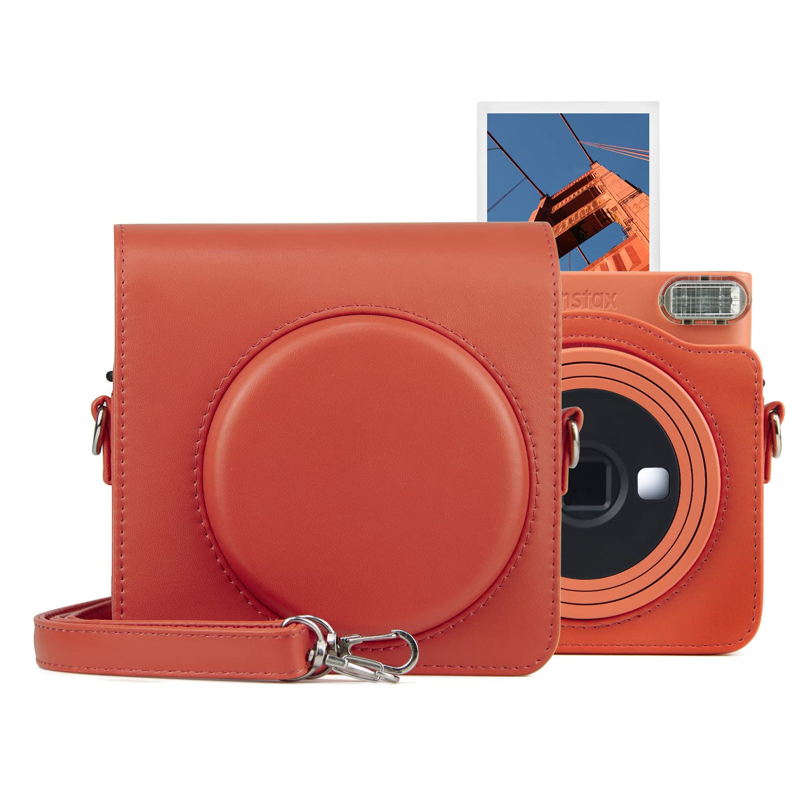 MUZIRI KINOKOO SQ1 Case of PU Leather - Protective Case Compatible for Fuji Instax SQ1 Square Instant Camera - with Shoulder Strap - Orange