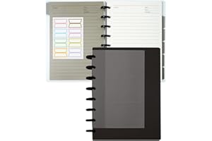 Yoment Discbound Notebook Customizable Spiral Journal Refillable 5 Subject Notebook with Removable Pages 120 Wide Ruled Disc Planner with 6 Binder Dividers & 16 Tabs for Work Meeting School, Black