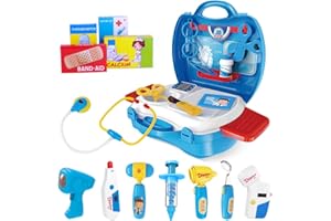 iBaseToy Doctor Kit for Kids, 27Pcs Pretend Medical Doctor Medical Playset with Electronic Stethoscope, Medical Kits Gift, Educational Doctor Toys for Toddler Boys Girls (Blue)