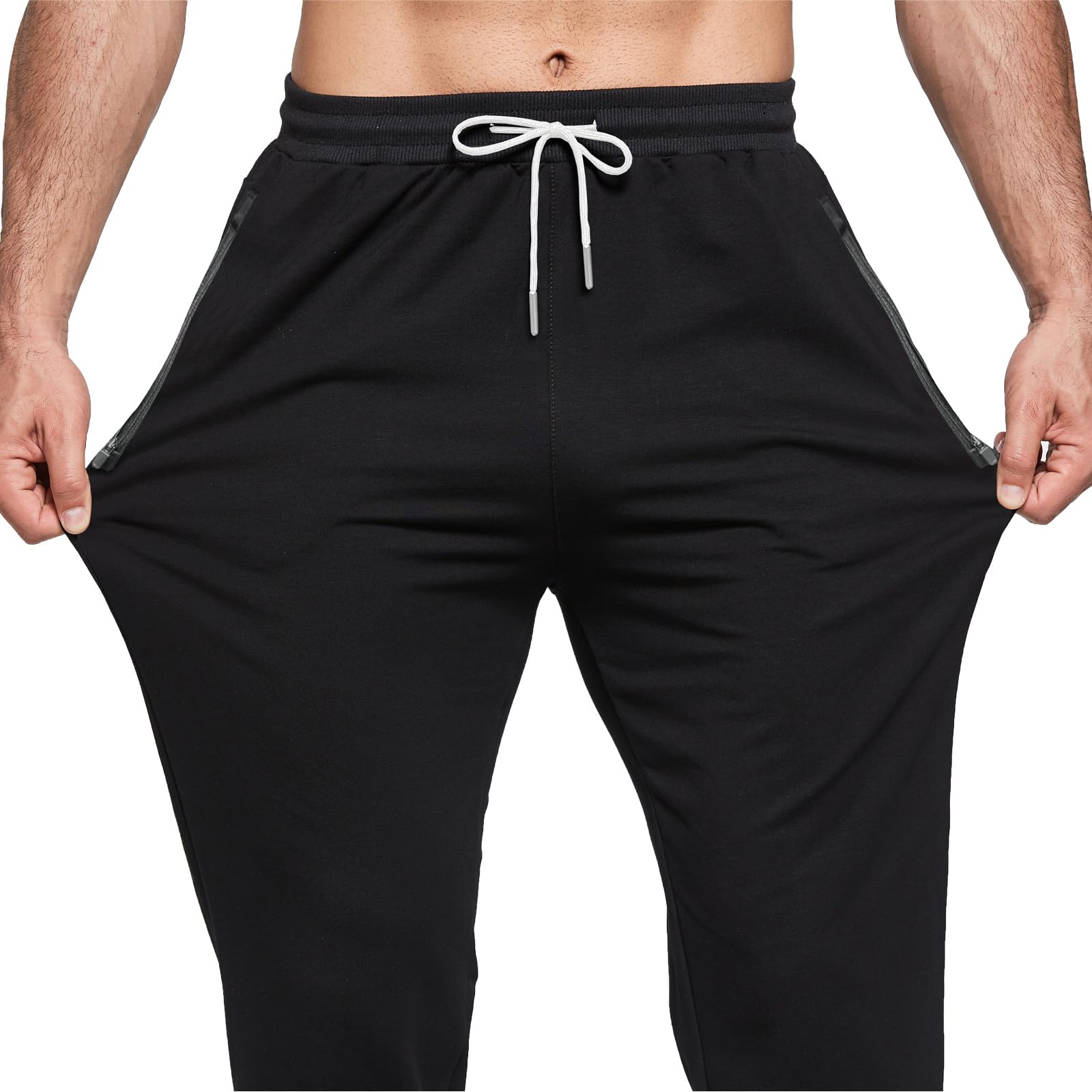 ZOXOZ Jogginghose Herren Trainingshose Herren Baumwolle Sporthose Lang Fitness Sweathose mit Reißverschluss Taschen Schwarz XL 5