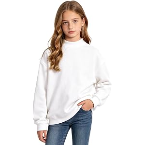 NUMYEAN Girls Oversized Sweatshirt Crewneck Pullover Sweater 6-14 Years | Drop Shoulder, Eastic Rbbed Cuffs and Hem, French T
