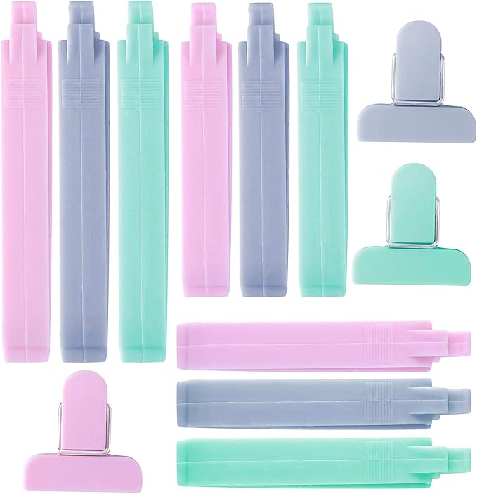 Snack Bag Clips Set of 12 Plastic Food Bags Sealing Clips Grey