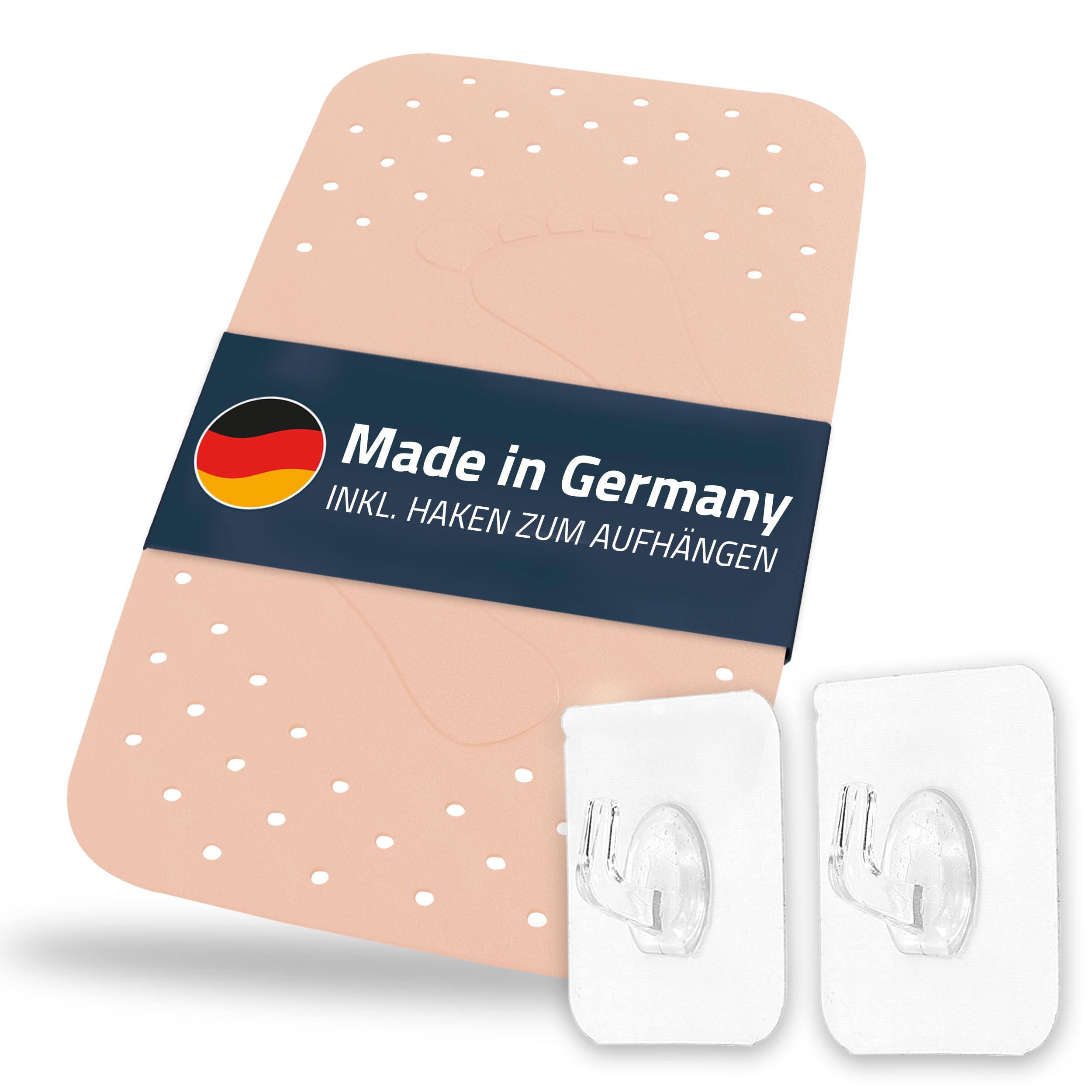 Step Bath Mat Approx. 38 x 72 cm Pink 100% TPE Includes 2 Hooks Free from PVC, Phthalates, Lead, Latex TÜV Tested Made in Germany