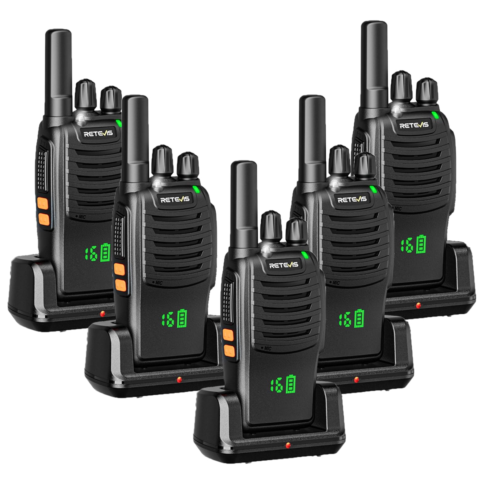 Retevis H777H Walkie Talkie with Screen, PMR446 2 Way Radio Rechargeable, USB-C, Emergency Alarm, Flashlight, VOX Scan, Adult Walkie Talkies for Retail (Black, 5 Pcs)