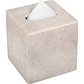 Creative Home Luxury Natural Champagne Marble Tissue Box Cover Heavy-Duty Square Facial Tissue Holder, Hand-Carved for Bathro