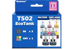 T502 XL ink Compatible with Epson T502 Refill Ink Bottles High Yield for EcoTank ET-2850 ET-3850 ET-4850 ET-2750 ET-3750 ET-4
