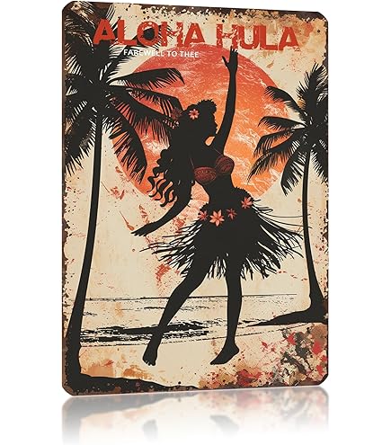 80s HULA DANCER 特大アート フレーム 油彩画 ヴィンテージ Vintage Style Hula Girl Wood Cut Wall Art: Aloha Surfboard