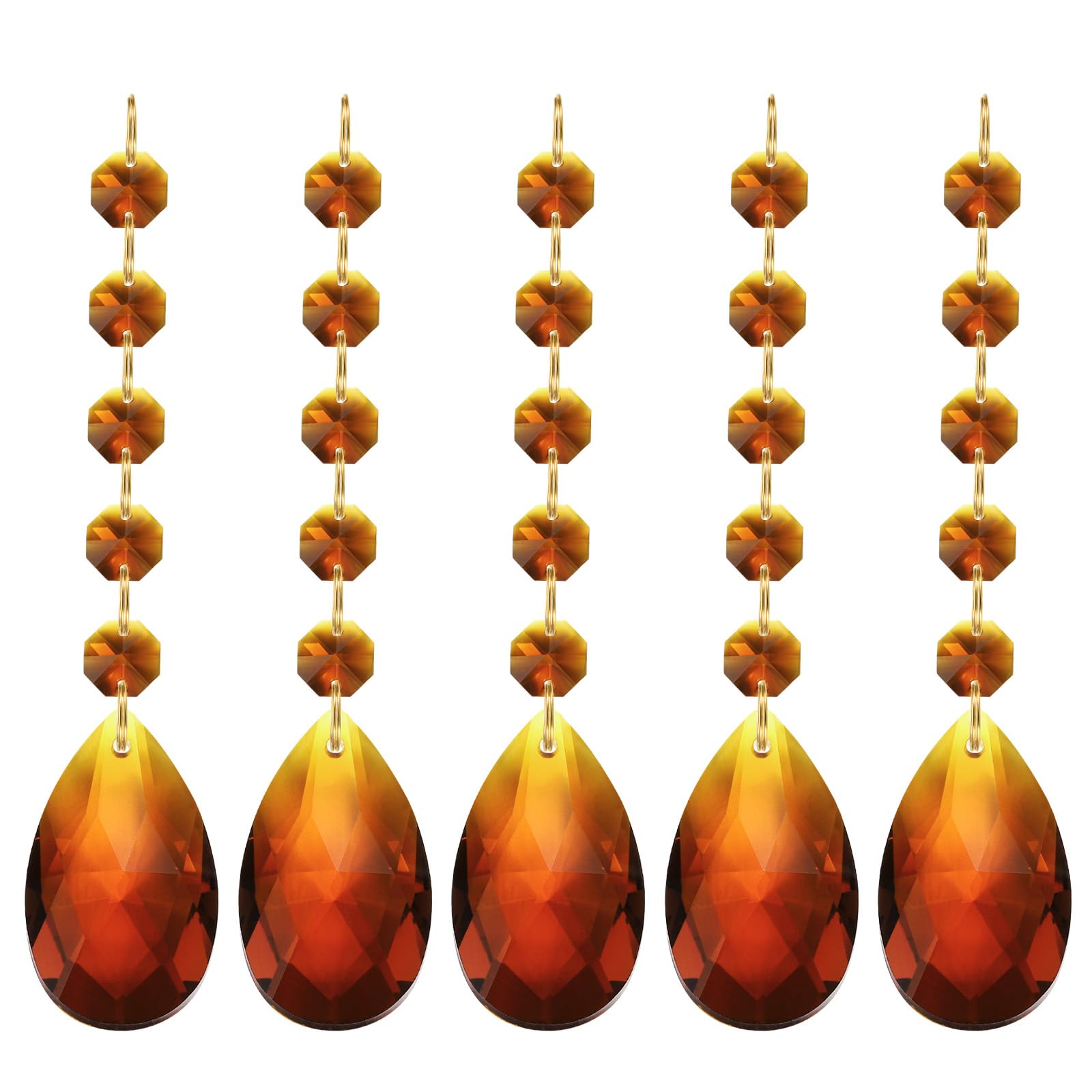 PATIKIL Teardrop Crystal Chandelier, 5 Pack 135mm Length Prisms Part Dark Amber