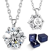 Moissanite Solitaire Necklace for Women, 1–3 Carat Lab Diamond, D Color VVS1, Crown Hollow Side & Heart Back, 925 Silver 17+2" Chain, Gift for Wife, Mom, Girlfriend or Yourself on Anniversary Birthday Wedding
