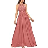 Miusol Women's Sequin Lace Sleeveless Halter Tie Formal Evening Maxi Dress