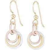 Tricolor Mixed Metal Everyday Dangle Earrings for Women | Sterling Silver & 14K Yellow/Rose Gold-Filled Circles | Lightweight Handmade Jewelry Gift for Her