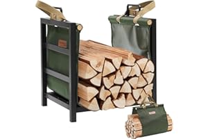 Zettfuly Firewood Rack Indoor Outdoor with Firewood Carrier, Fireplace Wood Log Holder Heavy Duty Metal, Indooor Firewood Holder for Fireplace Wood Storage, 16 inch, Green