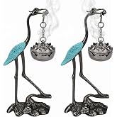 2pcs Crane Incense Holder, Vintage Hanging Incense Burner with Lid Ash Catcher for Cone & Coil Incense – Aromatherapy Ornament for Home Office Decor (Copper+Blue)