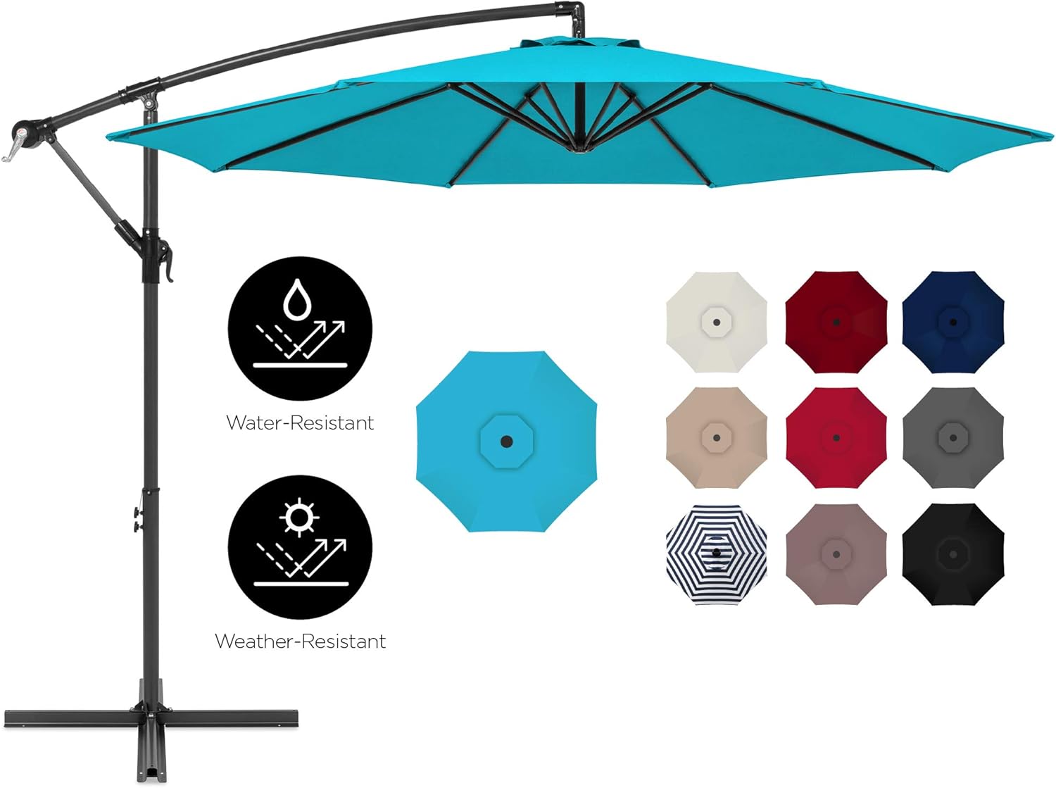 Best Choice Products 10ft Offset Hanging Market Patio Umbrella w/Easy Tilt Adjustment, Polyester Shade, 8 Ribs for Backyard, Poolside, Lawn and Garden - Sky Blue