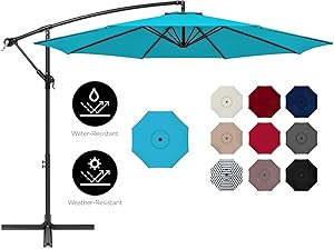 Best Choice Products 10ft Offset Hanging Market Patio Umbrella w/Easy Tilt Adjustment, Polyester Shade, 8 Ribs for Backyard, Poolside, Lawn and Garden - Sky Blue