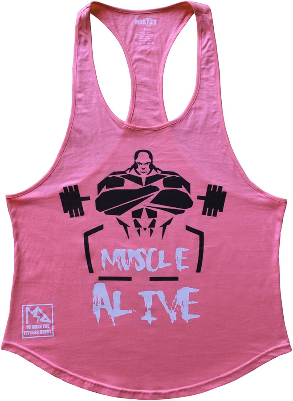 Muscle Alive Mens Bodybuilding Stringer Tank Tops Cotton Racerback Arch Hem