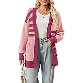Alaster Queen Women's Striped Sweater Cardigan Fall Open Front Button Down Long Sleeve Knit Color Block Cardigan with Pockets