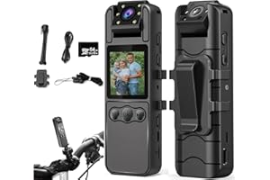 1080P Body Cameras with Audio and Video Recording| 180° Rotating Lens | 6-8HR Battery | Night Vision | 64GB SD Card | 1.3" LC