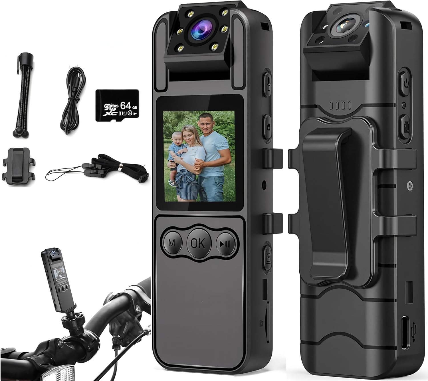 Photo 1 of 1080P Body Cameras with Audio and Video Recording| 180° Rotating Lens | 6-8HR Battery | Night Vision | 64GB SD Card | 1.3" LCD | Portable Security Cam for Police, Law Enforcement, Outdoors & Meetings