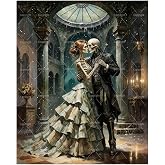 Gothic Paint By Numbers Kit For Adults - Diy Dancing Skeleton Couple In Ballroom Painting On Canvas 16X20 Inches, Acrylic Paint Set, Suitable For Beginners, Wall Art For Decoration Or Gifts, Unframed