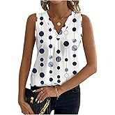 SOLY HUX Women's Summer Polka Dots Tank Top Elegant V Neck Sleeveless Work Office Tops