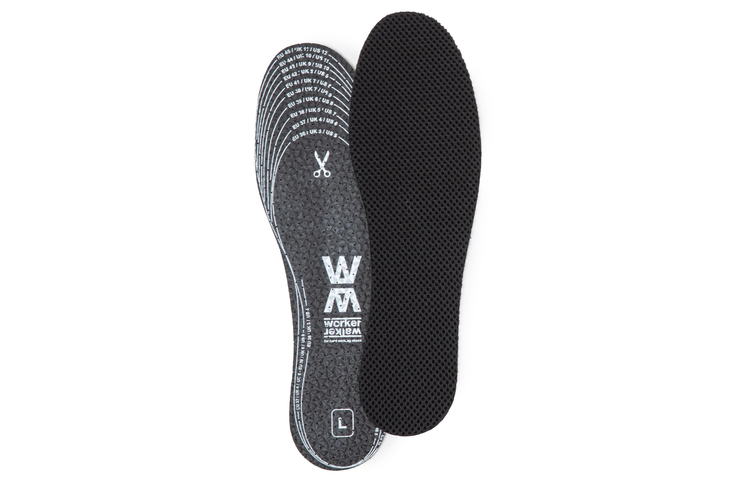 Shoe Insoles for Safety Boots and Work Shoes - Carbon Odour Filter, Latex Foam, Cut to Fit, Made in Europe - Worker Walker Super Active Pro