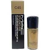 MAC Studio Fix Fluid SPF15 24hr Matte Foundation + Oil control - C45 (Medium beige with a olive undertone for medium skin) 1 Fl Oz/30 mL