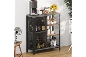 BON AUGURE Liquor Cabinet Bar for Home, Farmhouse Coffee Storage Cabinet for Kitchen, Small Wood Sideboard Buffet Station Cabinets with Door (Dark Grey Oak, 36")