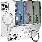 MAGIC JOHN Magnetic Case for iPhone 13 Pro Max Phone Case[Compatible with Magsafe] [with Magnetic Mental Stand][Military Grade Shockproof][Anti Yellowing],Translucent Matte Back with Soft Edge,Clear