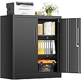 INTERGREAT Metal Storage Cabinet with Locking Doors, Lockable Steel Storage Cabinets with 2 Doors and Shelves, Black Metal Cabinets with Lock, Small Steel Cabinet for Office, Garage, Home, Shop