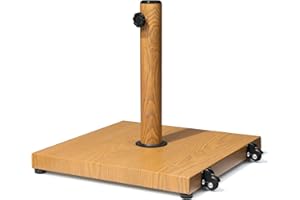 VredHom Patio Umbrella Base 40lbs Outdoor Umbrella Stand with Wheels, Heavy Duty Square Concrete Stand Market Umbrella, Teak