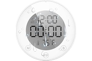 KADAMS Shower Clock Waterproof Bathroom Timer – Digital Wall Clock with Countup & Countdown, Magnetic Kitchen Clock with Temperature, Suction Cup for Kids Shower Spa Sauna Cook Bath, Pearl
