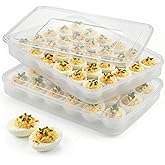 HANSGO Deviled Egg Containers with Lid, Set of 2, Plastic Clear Deviled Egg Tray Holder Carrier for 60 Eggs, Suitable for Refrigerator, Home, Party, Kitchen Supplies, Stackable &amp; Portable
