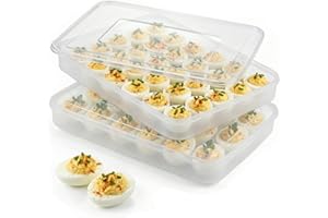 HANSGO Deviled Egg Containers with Lid, Set of 2, Plastic Clear Deviled Egg Tray Holder Carrier for 60 Eggs, Suitable for Ref