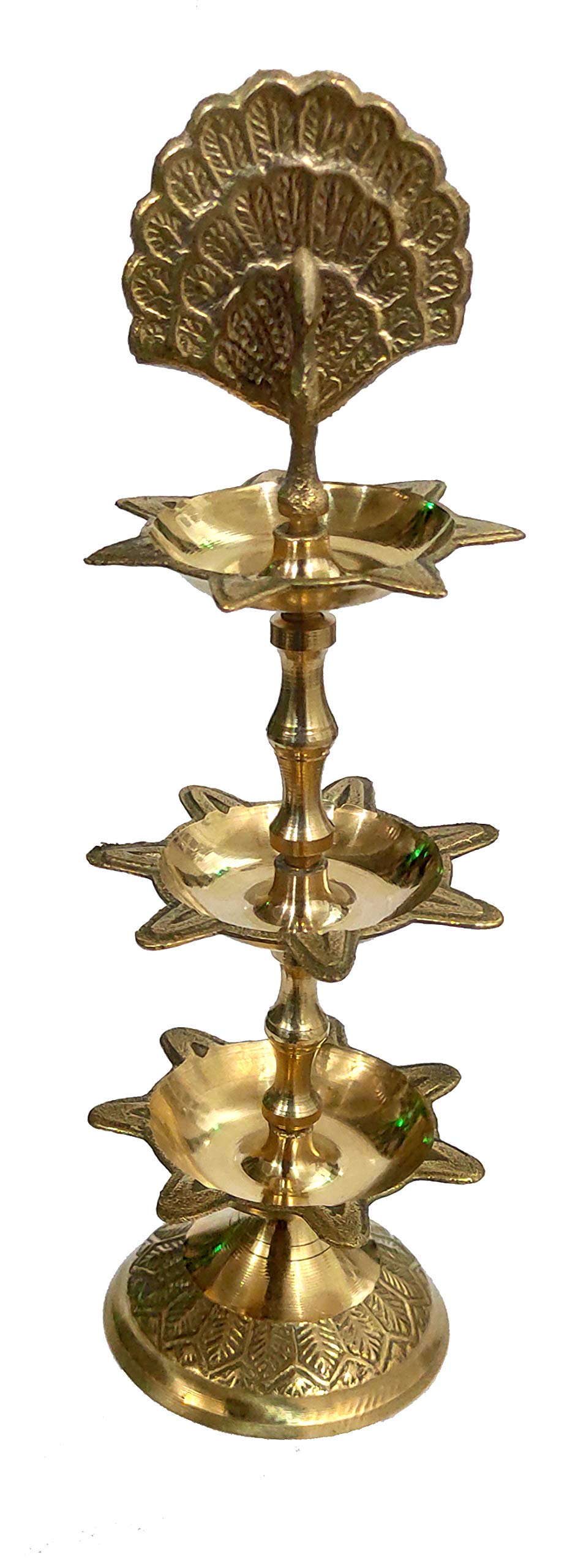 Purpledip Brass Kuthu Vilakku Peacock Oil Lamp: Traditional Design Inauguration Mahal Diya, 8 inches (12118)