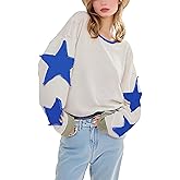 KGGT Women's Oversized Sweatshirt Long Sleeve Y2k Star Shirt Drop Shoulder Vintage Graphic Crewneck Top