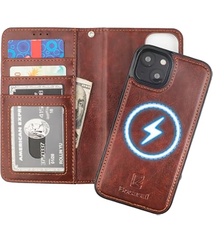 VANAVAGY Wallet Case Compatible For IPhone 14/13 For Magsafe Wireless Charging,Leather Flip Wrist [Glass Screen Protectors]with RFID Blocking Card Holder,Purple - View #10