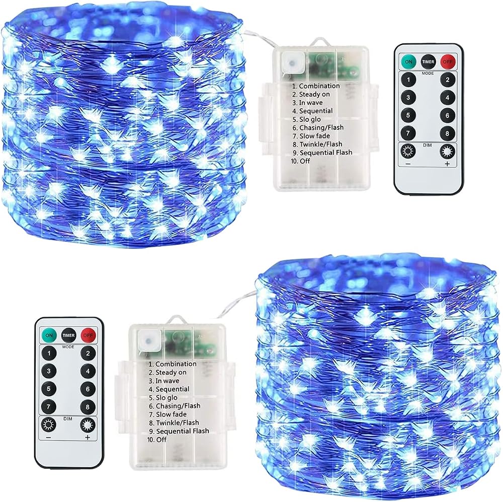 Lezonic Fairy Lights Battery Operated 2 Pack 40Ft 120LED Copper Wire 8 Modes