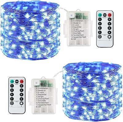 Lezonic Fairy Lights Battery Operated 2 Pack 40Ft 120LED Copper Wire 8 Modes