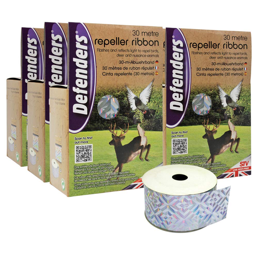 Defenders Repeller Ribbon, Bird and Deer Scarer, Iridescent Silver - 6 Pack, 11.2x18.3x1.7 cm